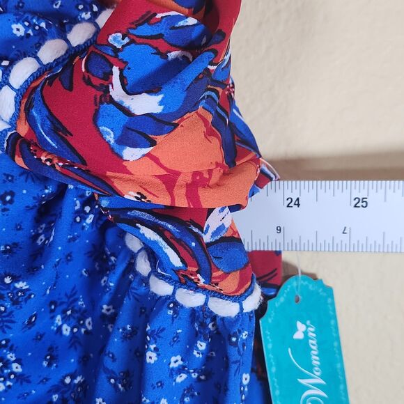 Pioneer Woman Open Cardigan blue red Kimono patriotic Flounce Sleeve S/M NWT - Picture 8 of 10